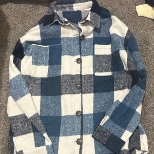 Blue and White Plaid Button-Up Shacket